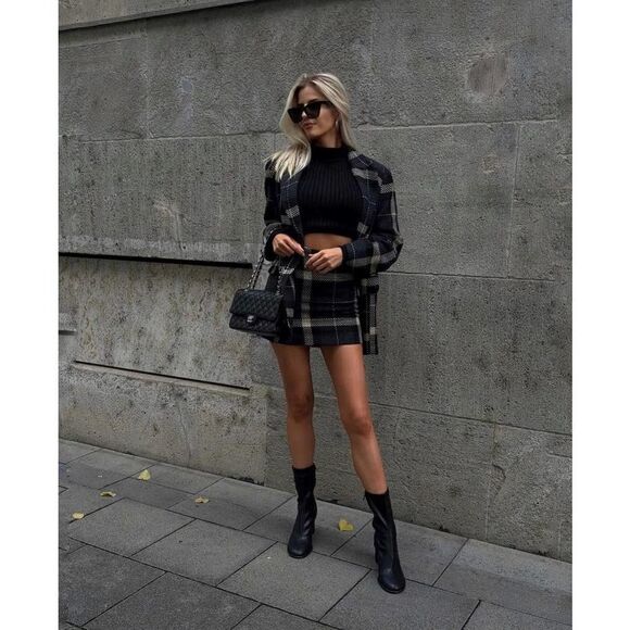 Plaid Blazer Jacket H&M Wool Blend Oversized New - Picture 6 of 12